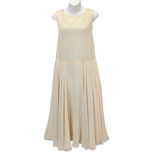1970s Ivory Drop Waist Chiffon Midi Dress - 6